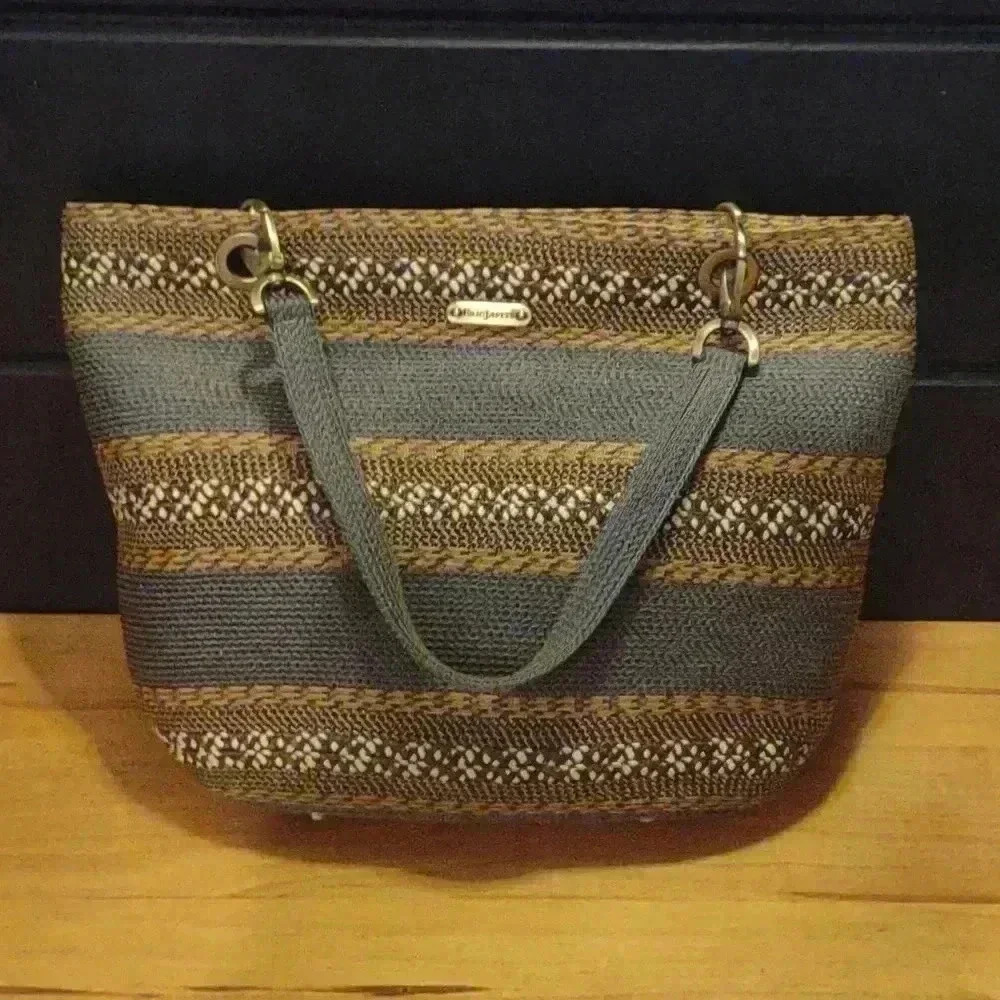 Eric Javits large blue brown with bronze accents tote bag‎